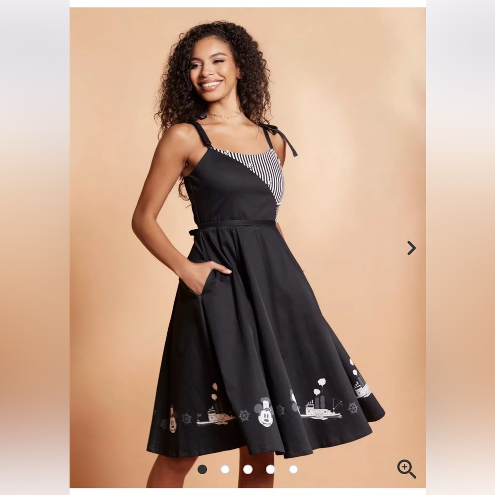 Her Universe Black Mickey Mouse Border Print Mini Dress Steamboat Willie!
